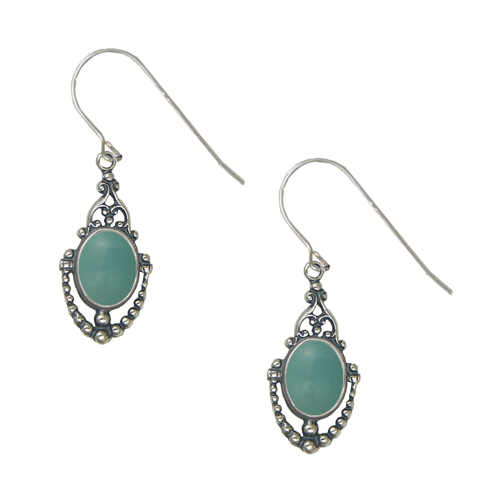 Sterling Silver Victorian Aventurine Drop Dangle Earrings